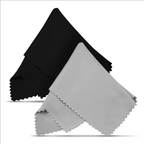 Black lens cloth being used to clean a tablet screen