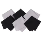 Black and grey lens cloth side by side